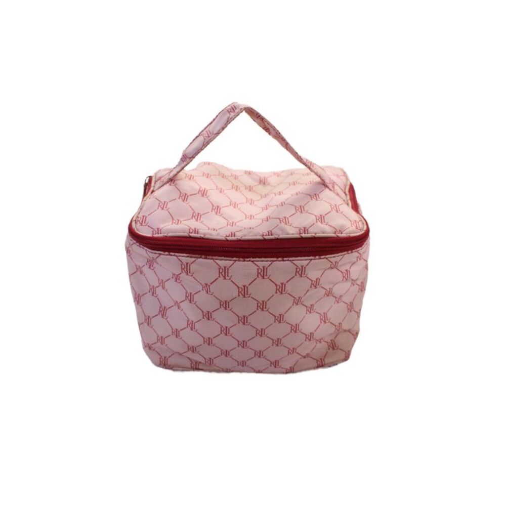 Lauren Ralph Lauren Womens Printed Zipper Closure Cosmetic Bag Red